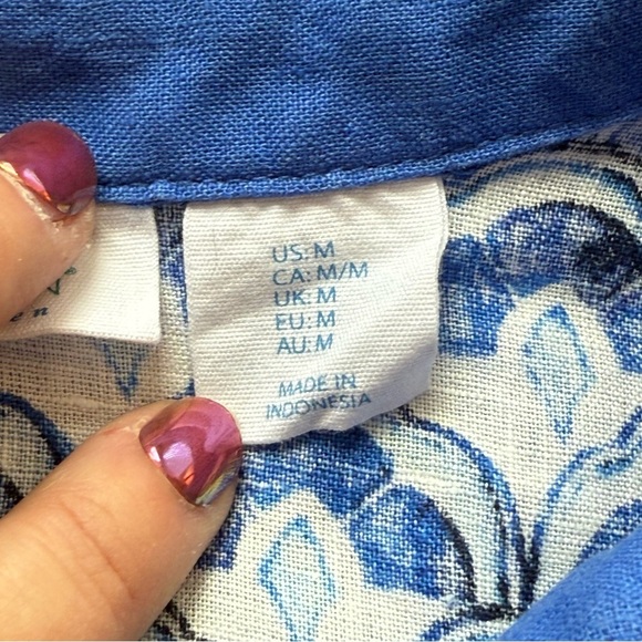 Sigrid Olsen 100% Linen Tunic Blouse Women’s Medium Blue White 3/4 Sleeve Beach - Picture 9 of 10